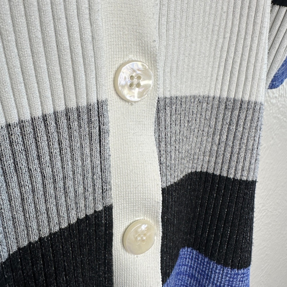 Anthropologie Short-Sleeve Collared Sweater Striped Ribbed Knit Cardigan Size L - Picture 7 of 10